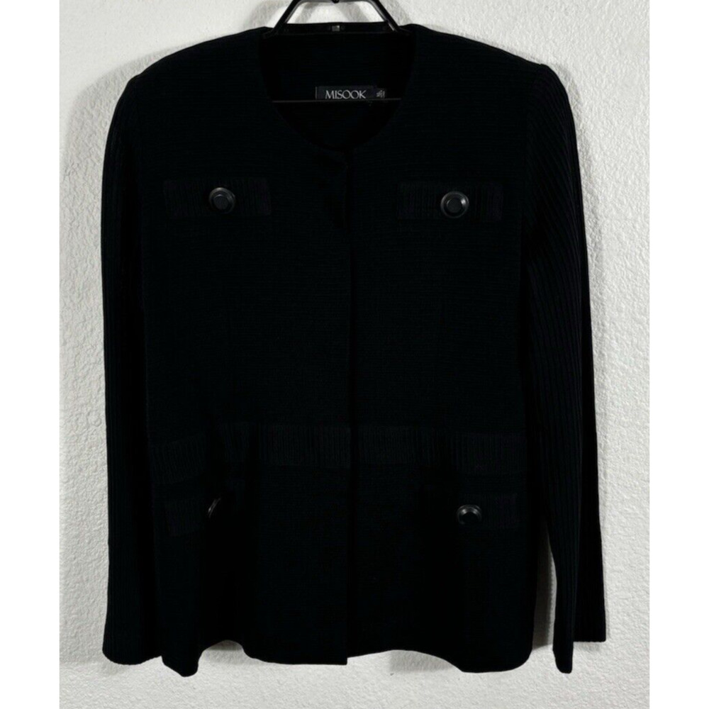 Misook‎ Blazer Womens XL Black Textured Long Sleeve Acrylic Blend Buttons